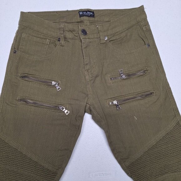 CJ Black Premium Jeans Zipper Skinny Flex Punk Green Mens 30 x 30 Rouched Rock - Picture 3 of 9